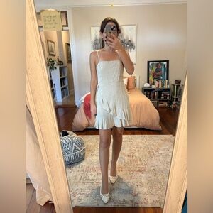 Linen blend mini dress with side tie